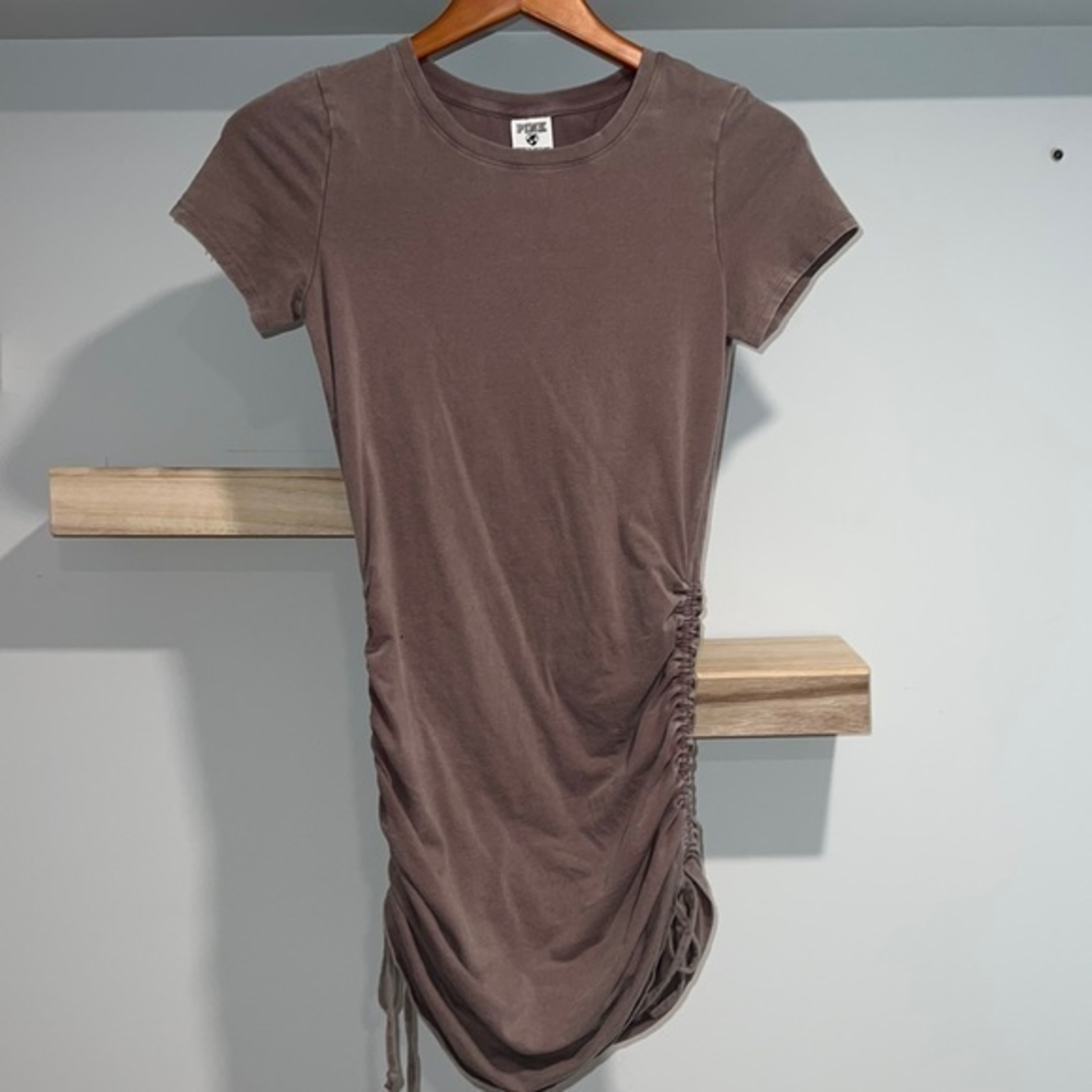 PINK brown t shirt dress runched sides
